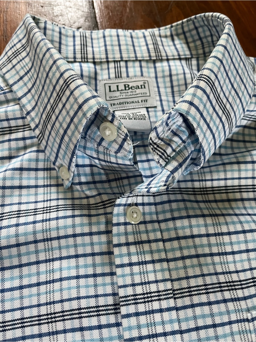 L.L. Bean Men’s Light Blue and Navy Plaid Button-Down Shirt